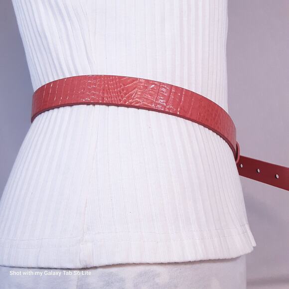 Lands End Womens Leather Belt XSmall Coral Colored Reptile Print - Picture 2 of 13